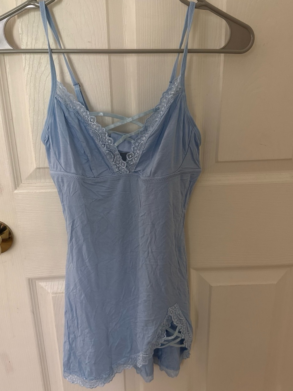 Amazon Light Blue Lace-Trim Chemise with Strappy Front